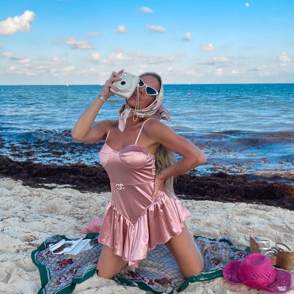 Pink Satin skirt romper